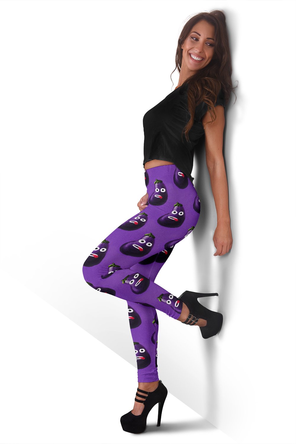 Eggplant Funny Pattern Print Women Leggings-grizzshop