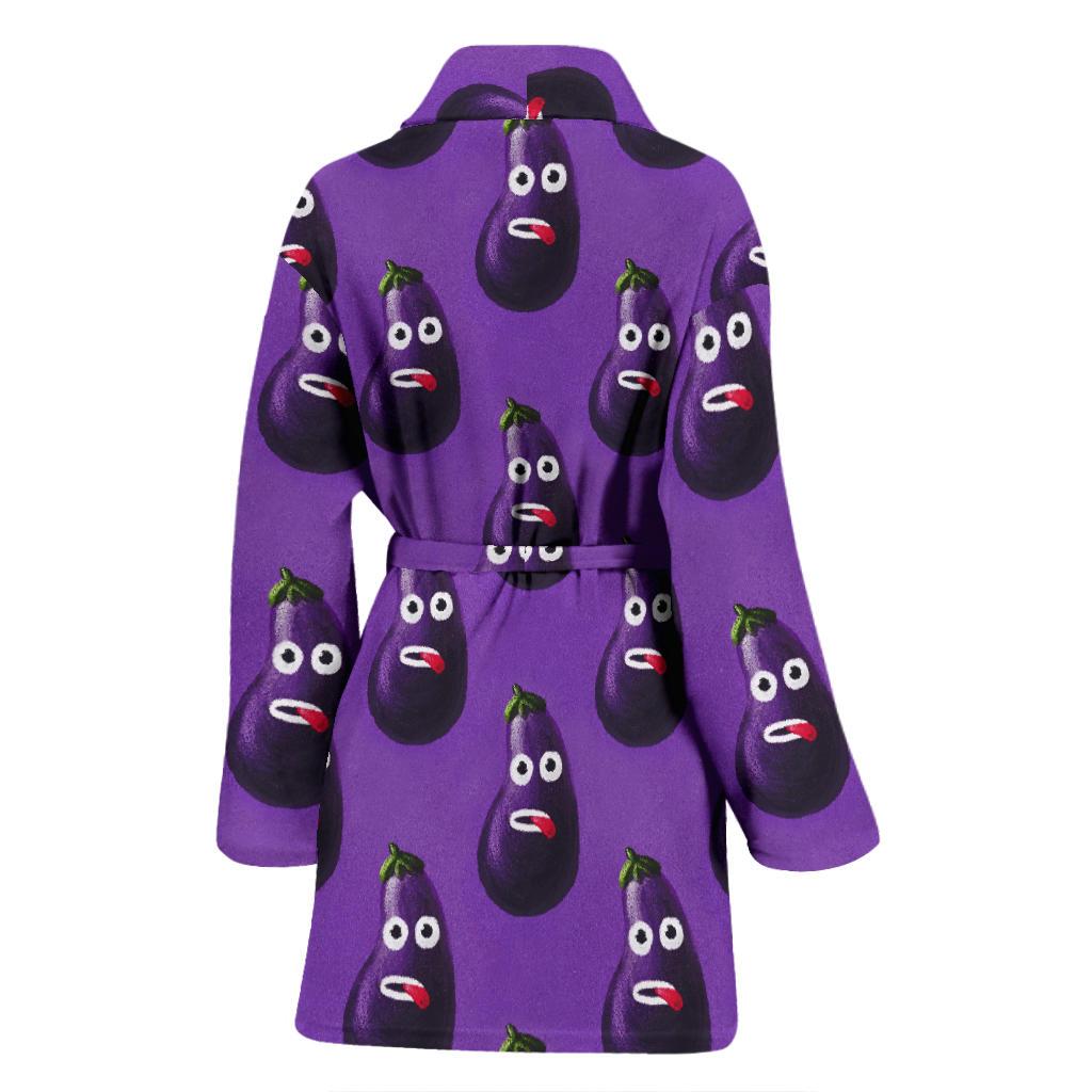 Eggplant Funny Pattern Print Women Long Robe-grizzshop