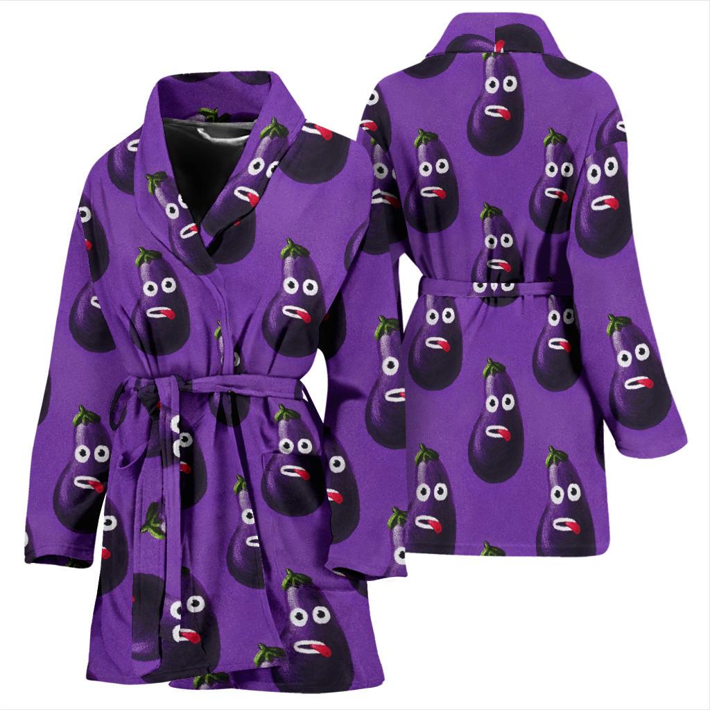 Eggplant Funny Pattern Print Women Long Robe-grizzshop