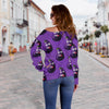 Eggplant Funny Pattern Print Women Off Shoulder Sweatshirt-grizzshop