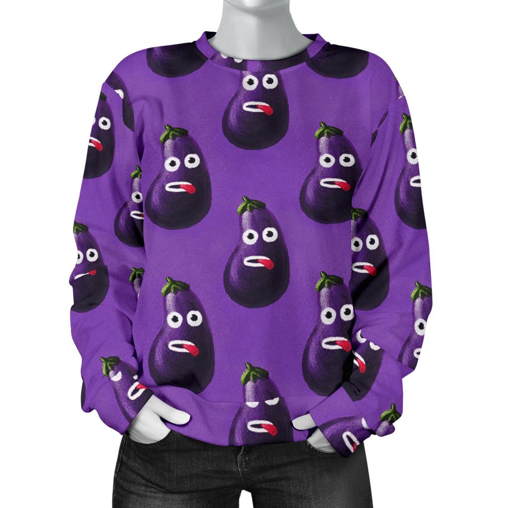 Eggplant Funny Pattern Print Women's Sweatshirt-grizzshop