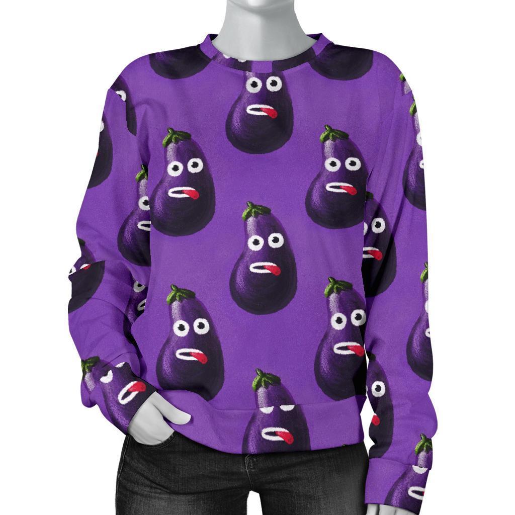 Eggplant Funny Pattern Print Women's Sweatshirt-grizzshop