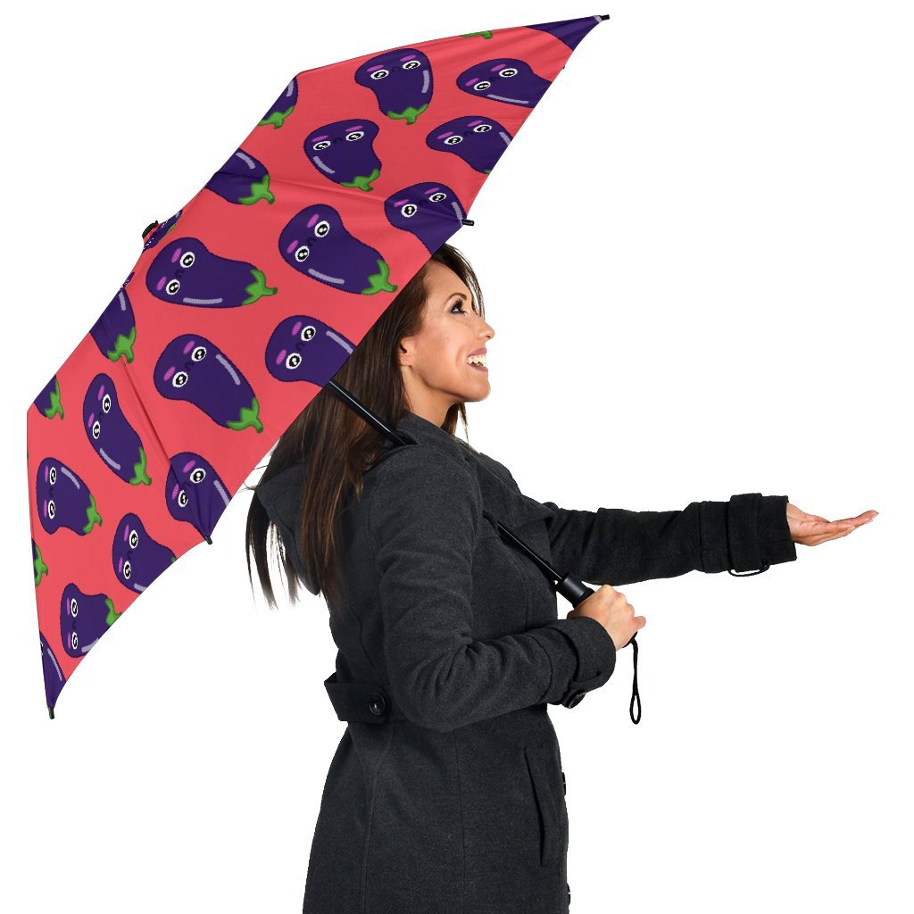 Eggplant Funny Print Pattern Automatic Foldable Umbrella-grizzshop