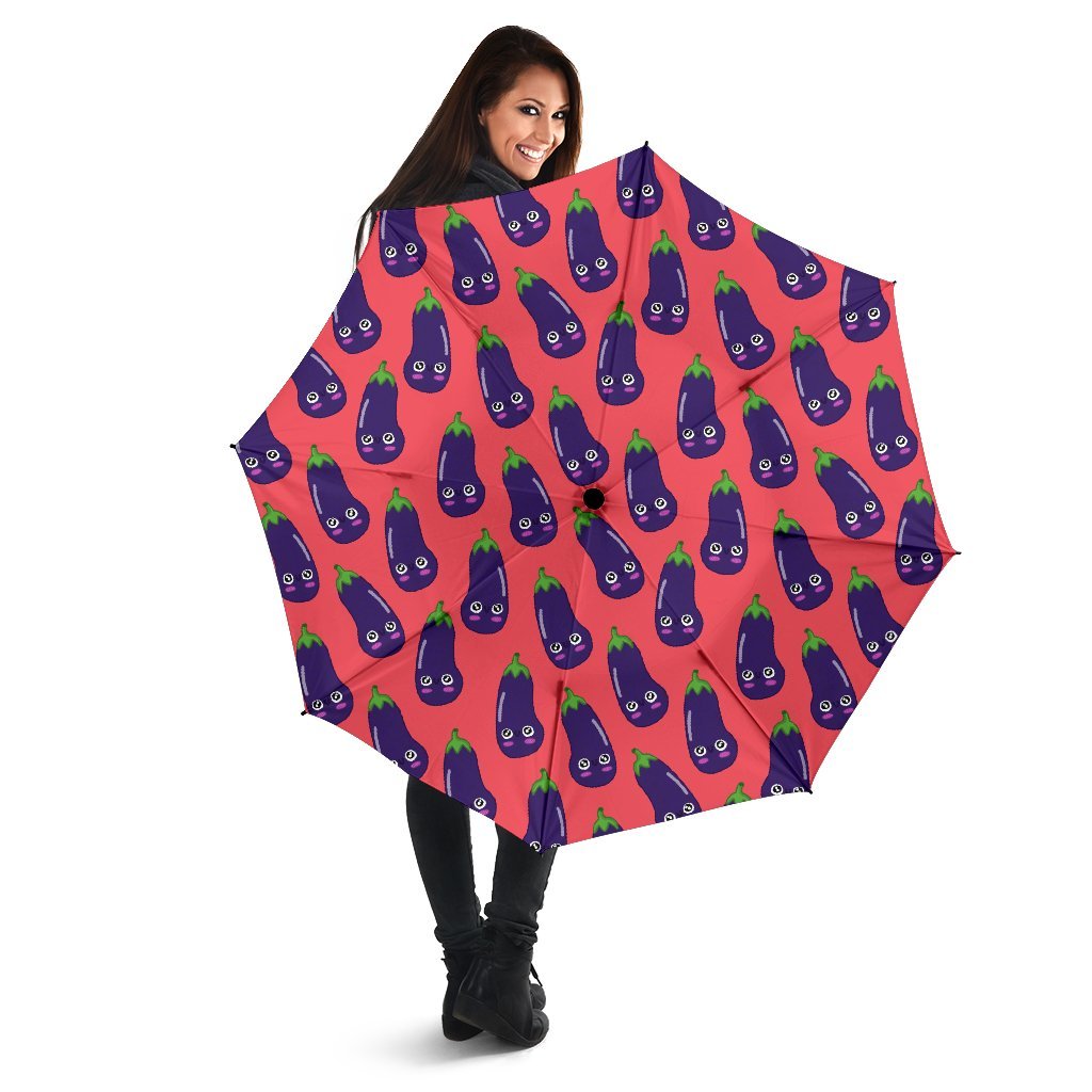 Eggplant Funny Print Pattern Automatic Foldable Umbrella-grizzshop