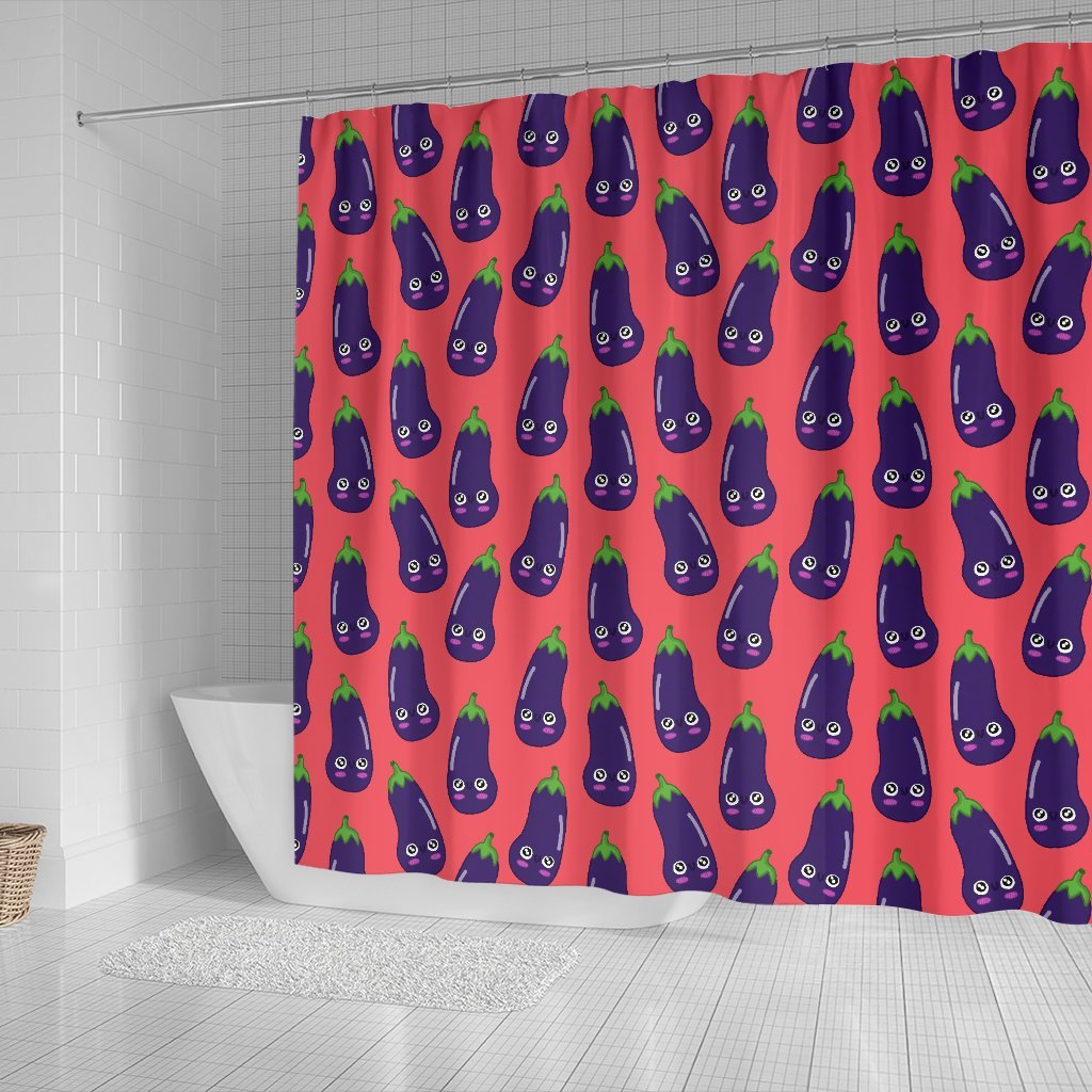 Eggplant Funny Print Pattern Bathroom Shower Curtain-grizzshop