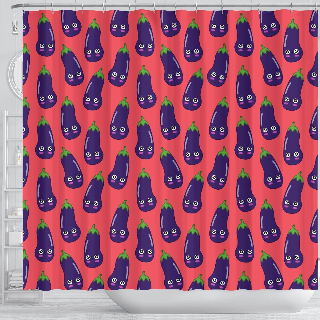 Eggplant Funny Print Pattern Bathroom Shower Curtain-grizzshop