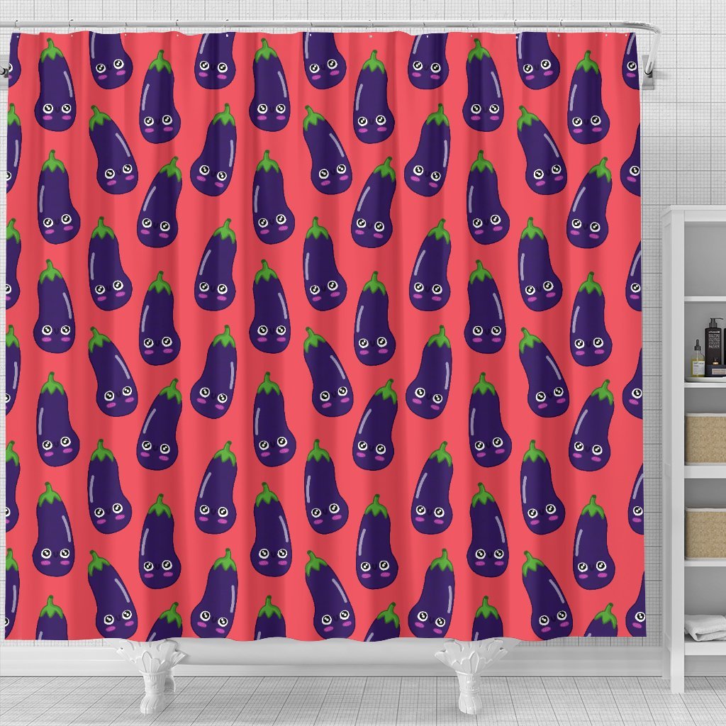 Eggplant Funny Print Pattern Bathroom Shower Curtain-grizzshop