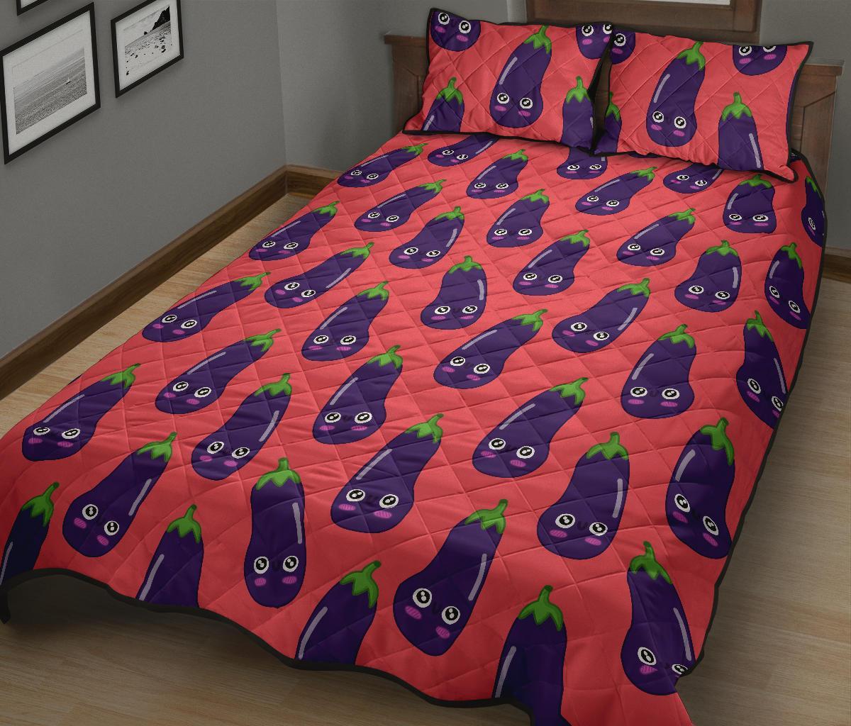 Eggplant Funny Print Pattern Bed Set Quilt-grizzshop