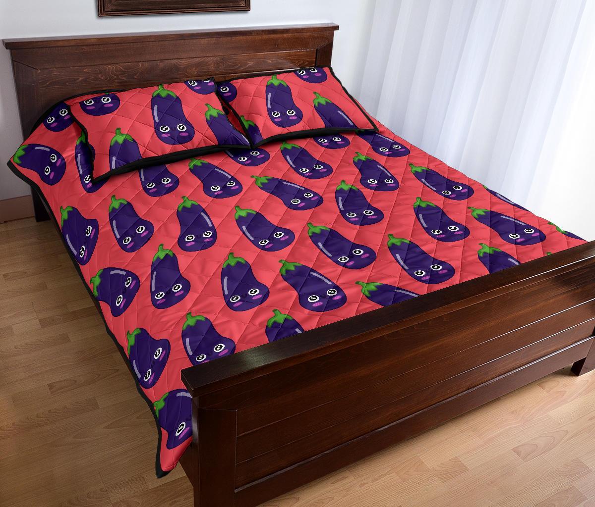 Eggplant Funny Print Pattern Bed Set Quilt-grizzshop