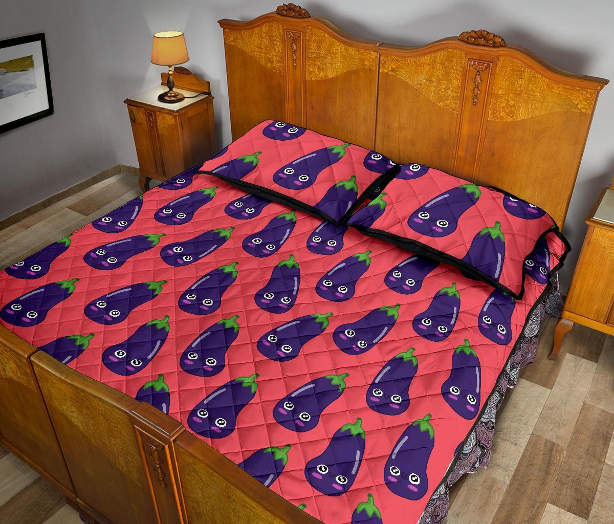 Eggplant Funny Print Pattern Bed Set Quilt-grizzshop