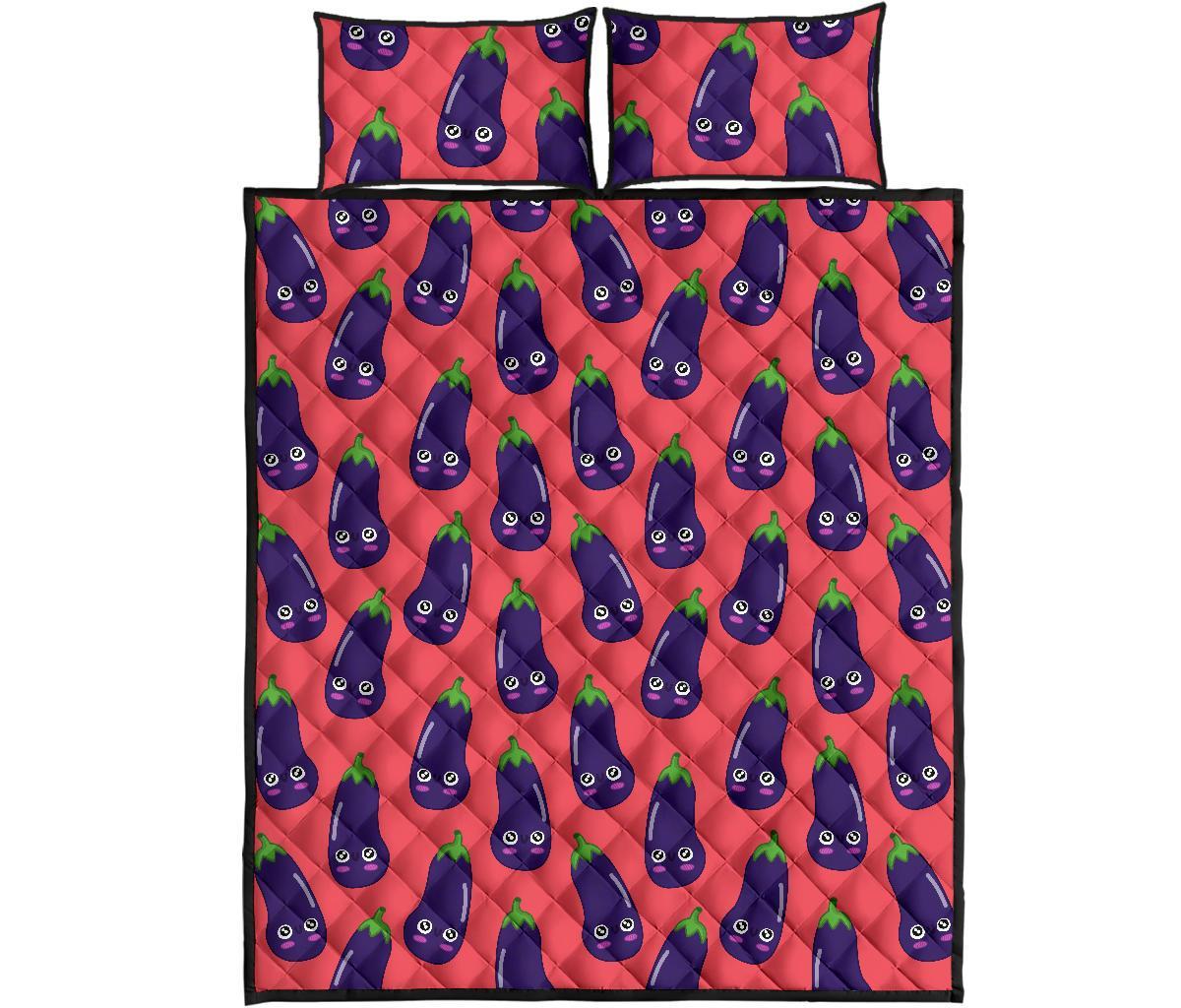 Eggplant Funny Print Pattern Bed Set Quilt-grizzshop