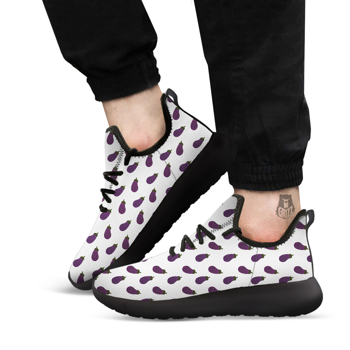 Eggplant Funny Print Pattern Black Athletic Shoes-grizzshop