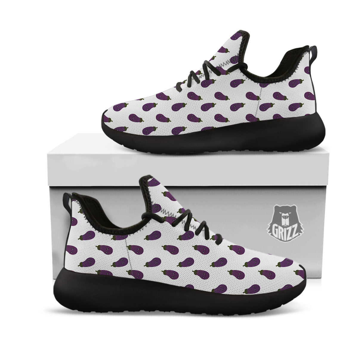 Eggplant Funny Print Pattern Black Athletic Shoes-grizzshop