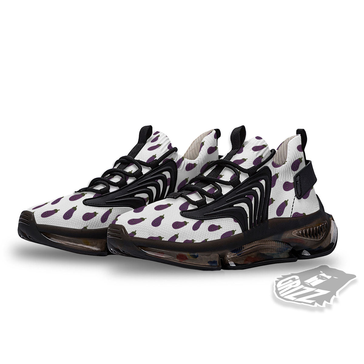 Eggplant Funny Print Pattern Black Gym Shoes-grizzshop