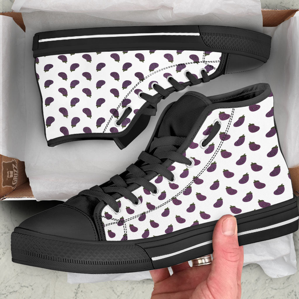 Eggplant Funny Print Pattern Black High Top Shoes-grizzshop