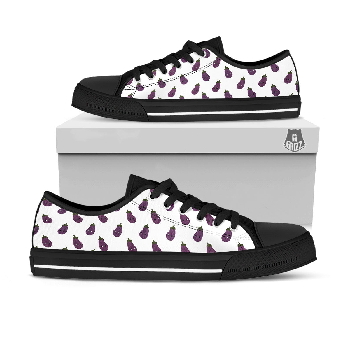 Eggplant Funny Print Pattern Black Low Top Shoes-grizzshop