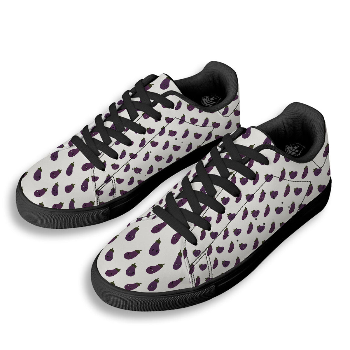 Eggplant Funny Print Pattern Black Low Top Sneakers-grizzshop