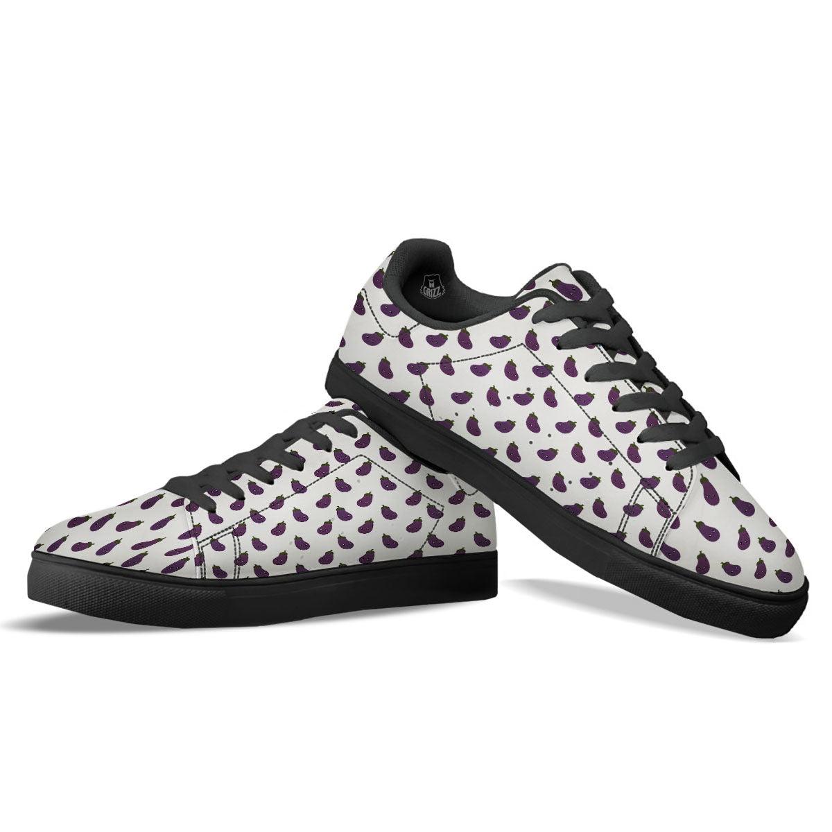 Eggplant Funny Print Pattern Black Low Top Sneakers-grizzshop