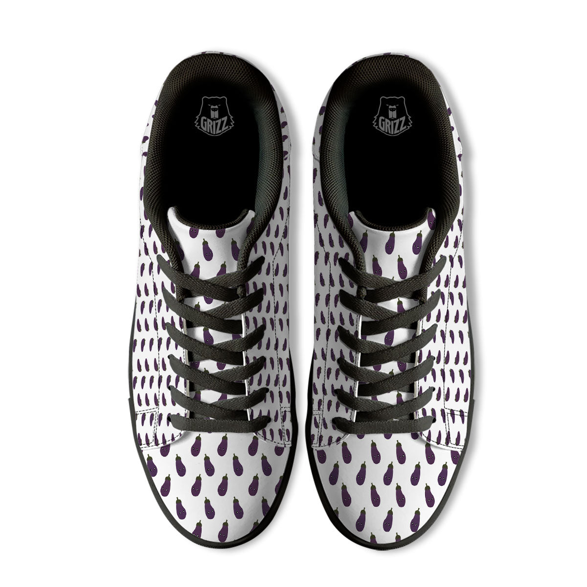 Eggplant Funny Print Pattern Black Low Top Sneakers-grizzshop