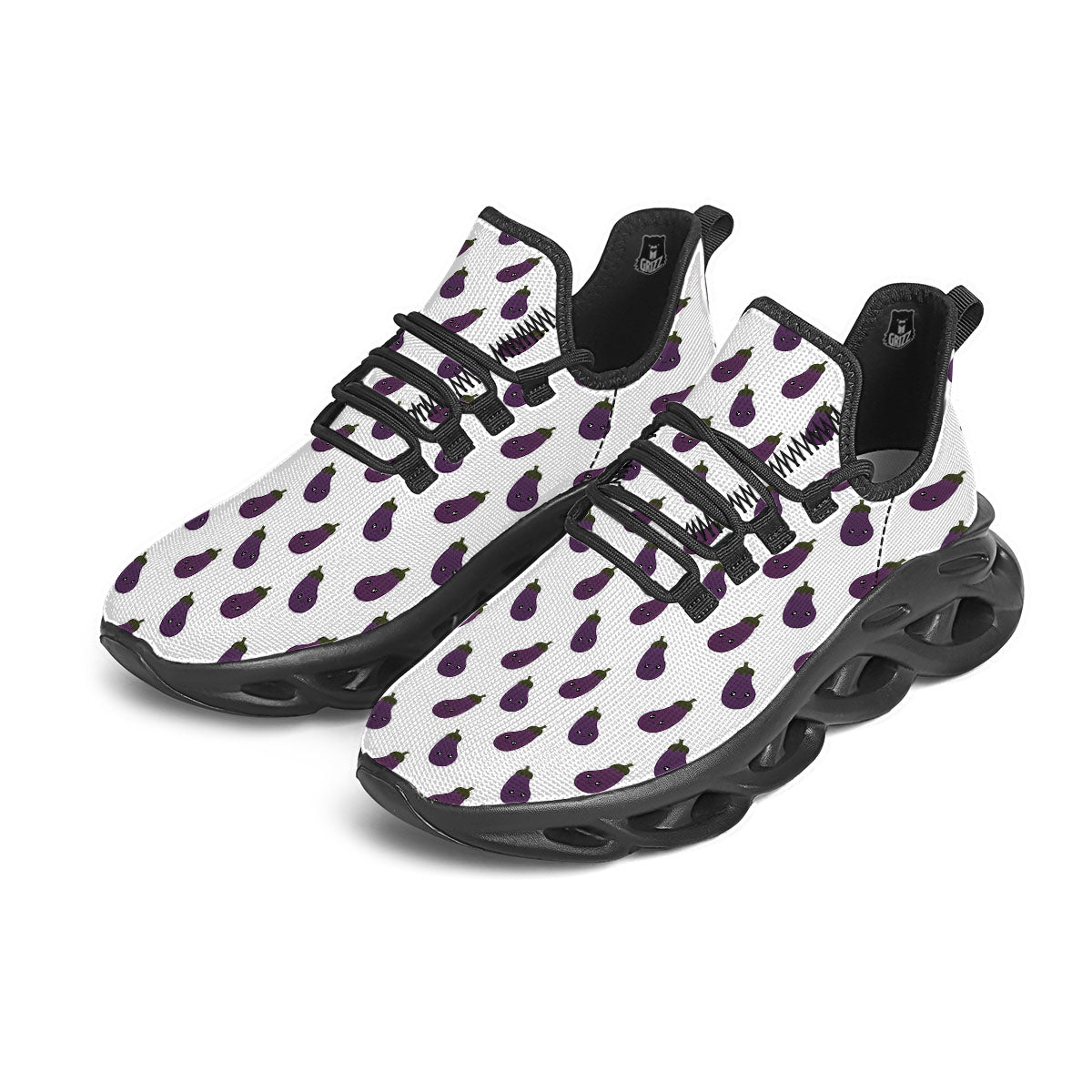 Eggplant Funny Print Pattern Black Running Shoes-grizzshop