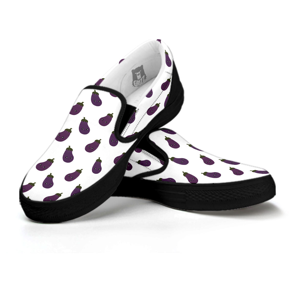 Eggplant Funny Print Pattern Black Slip On Shoes-grizzshop