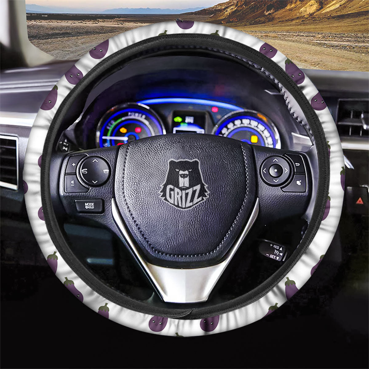 Eggplant Funny Print Pattern Car Steering Wheel Cover-grizzshop