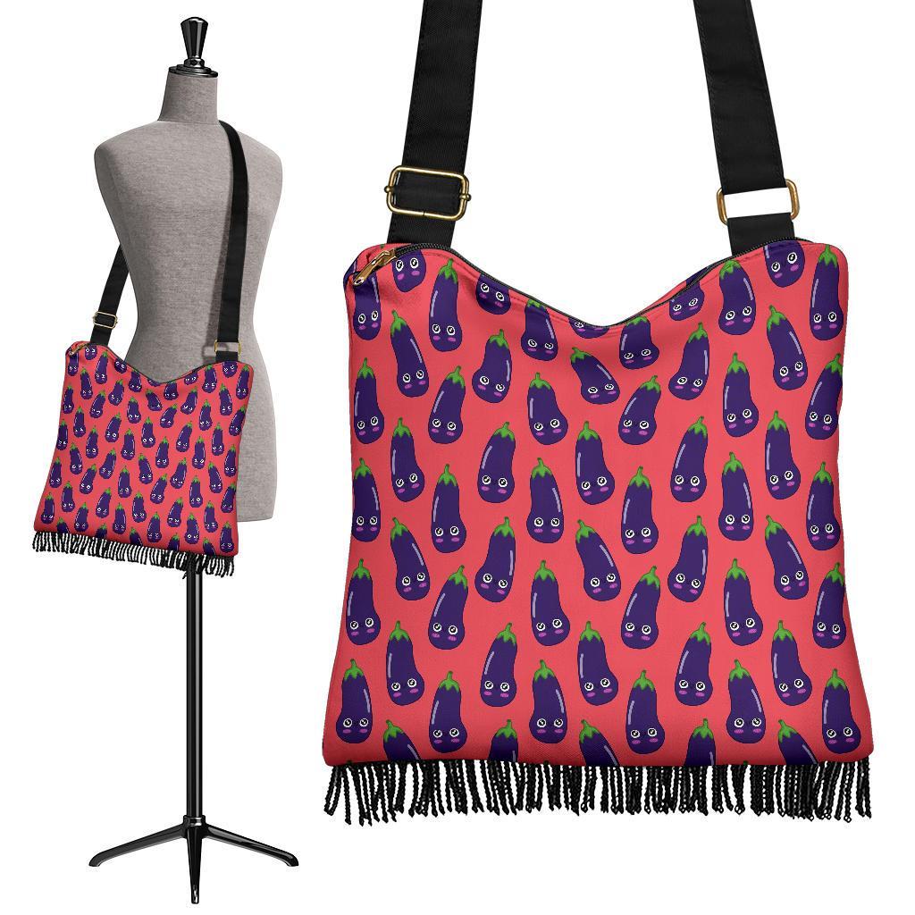 Eggplant Funny Print Pattern Crossbody bags-grizzshop