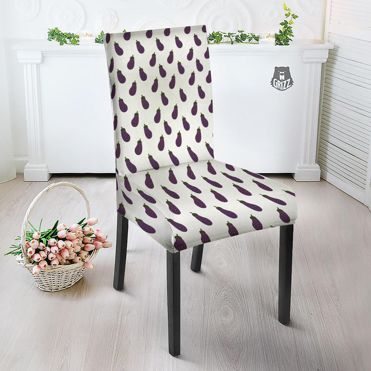 Eggplant Funny Print Pattern Dining Chair Slipcover-grizzshop
