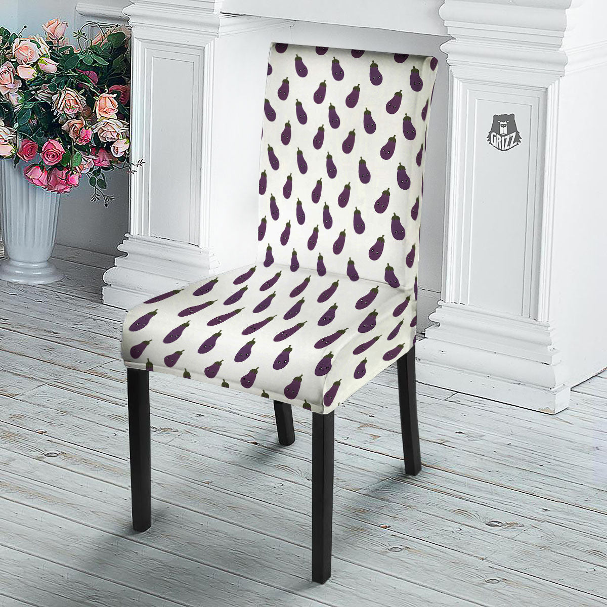 Eggplant Funny Print Pattern Dining Chair Slipcover-grizzshop