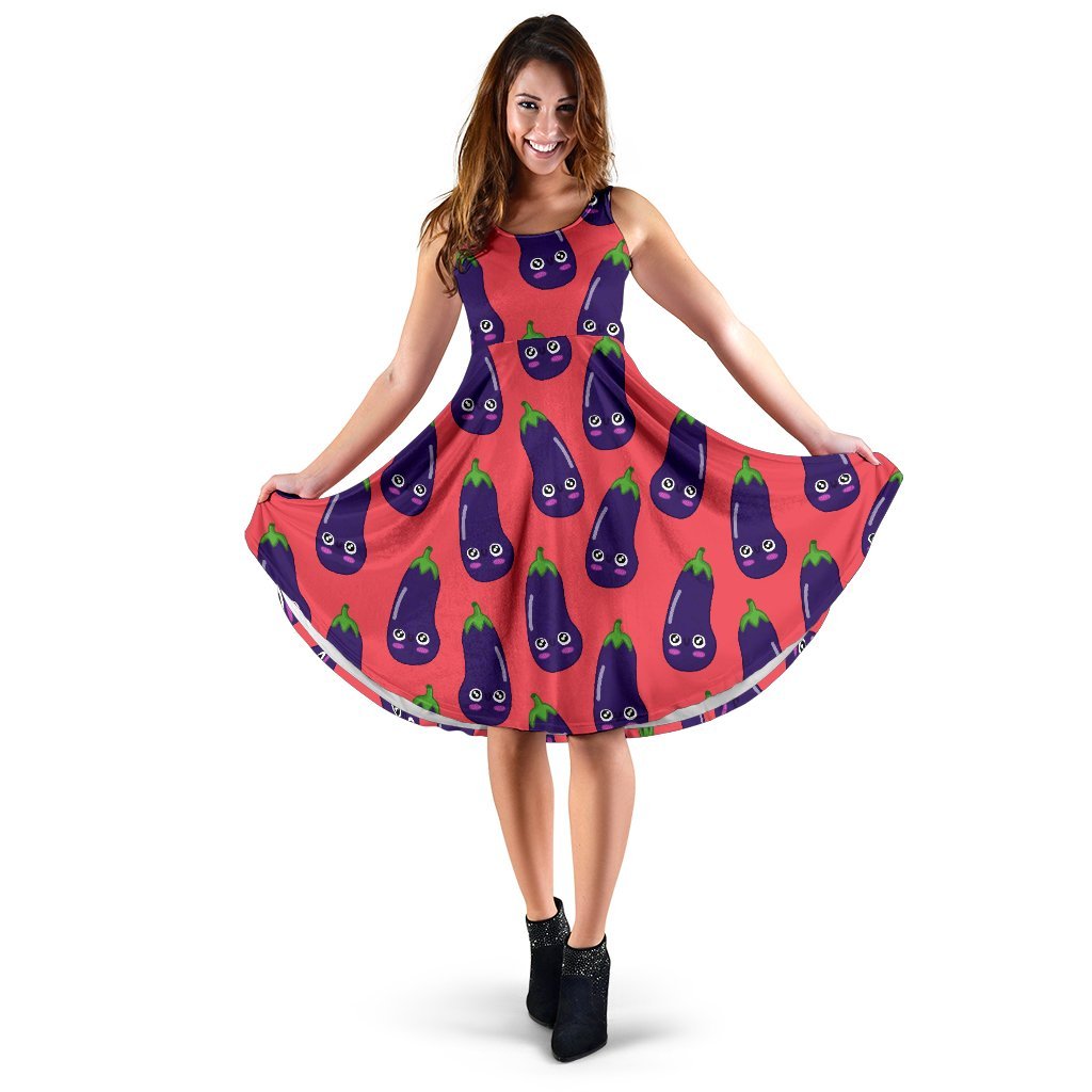 Eggplant Funny Print Pattern Dress-grizzshop
