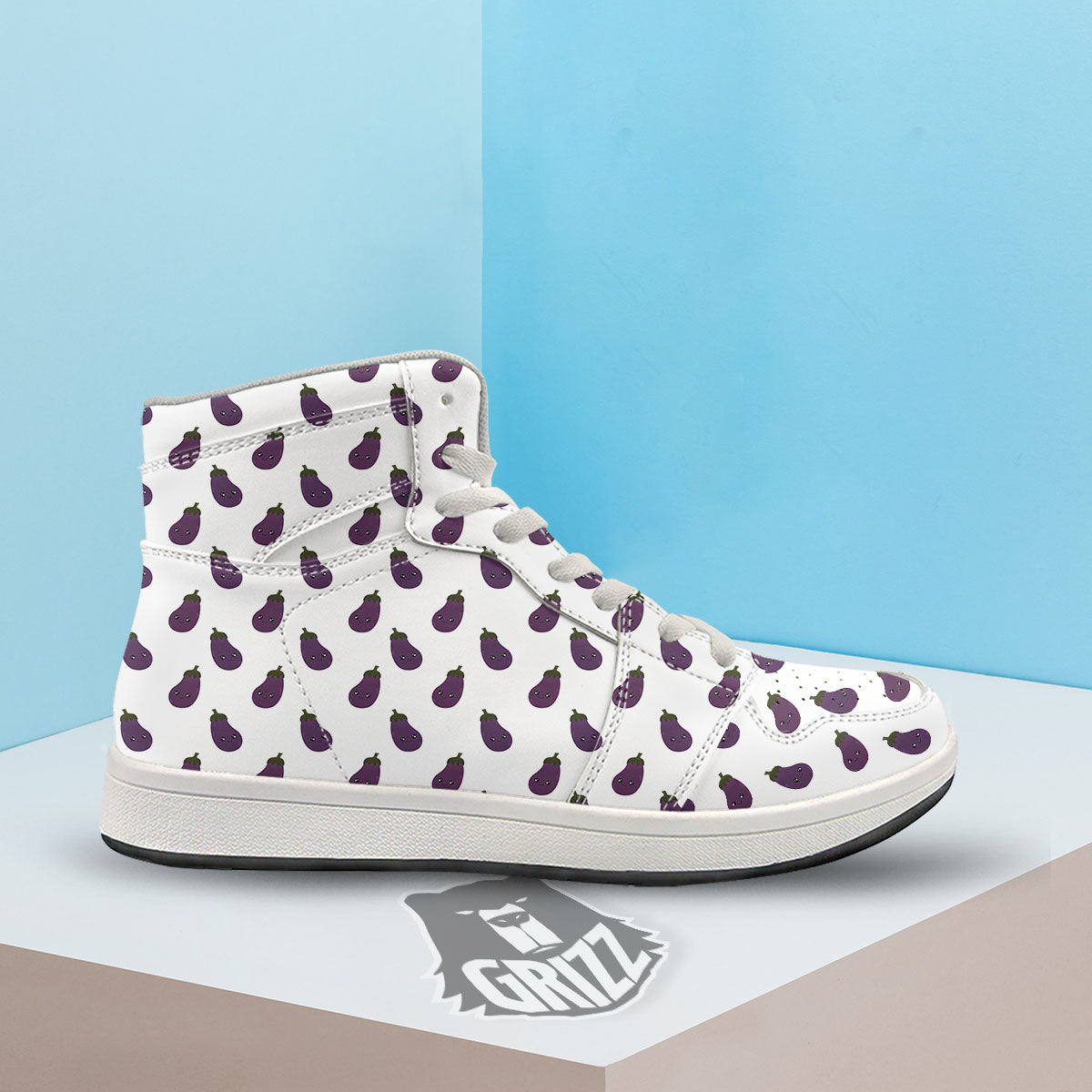 Eggplant Funny Print Pattern High Top Sneakers-grizzshop