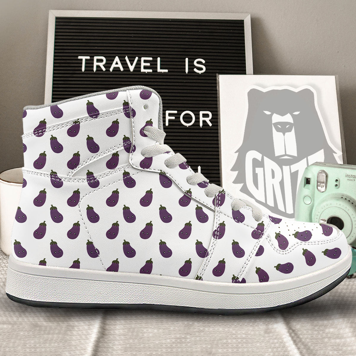 Eggplant Funny Print Pattern High Top Sneakers-grizzshop