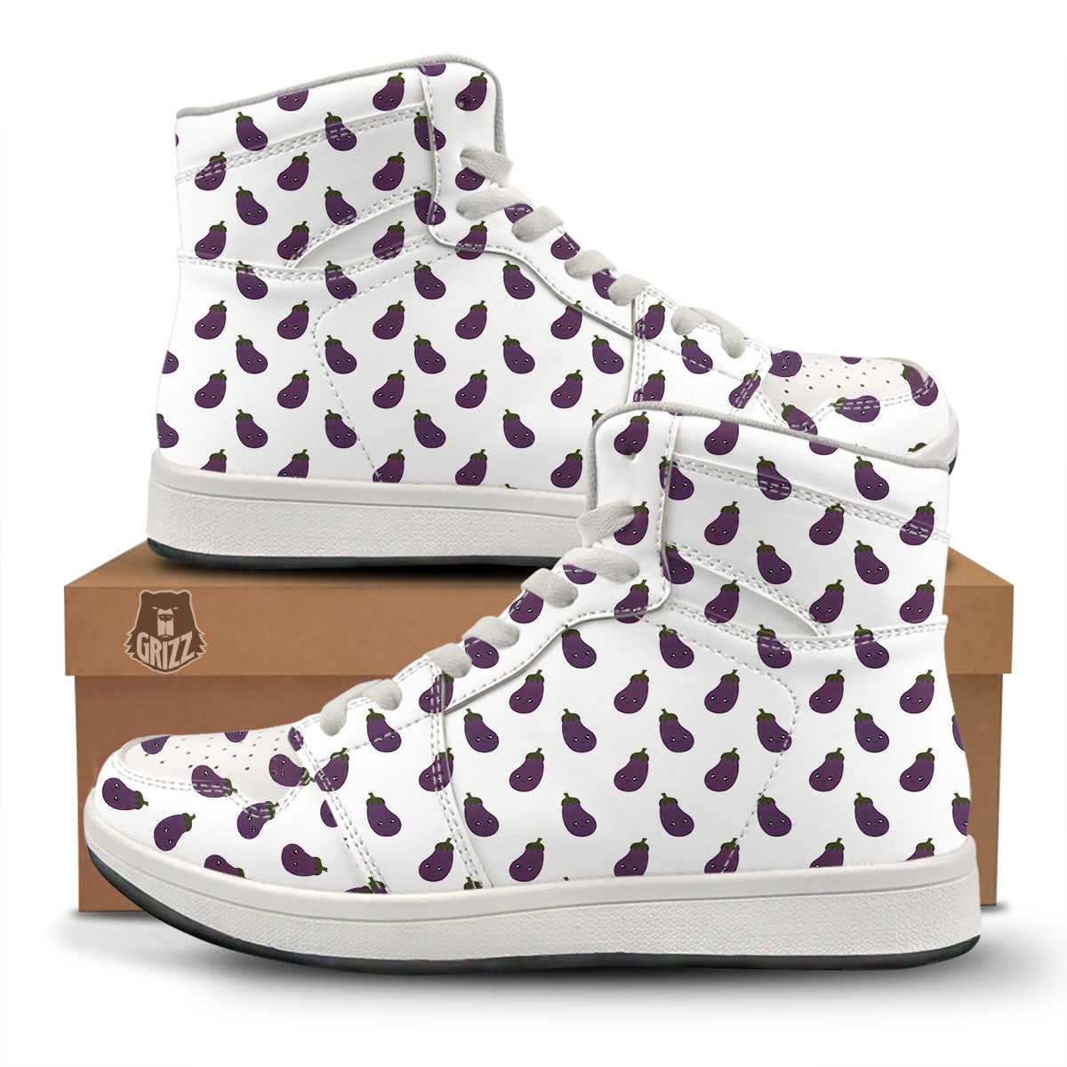 Eggplant Funny Print Pattern High Top Sneakers-grizzshop