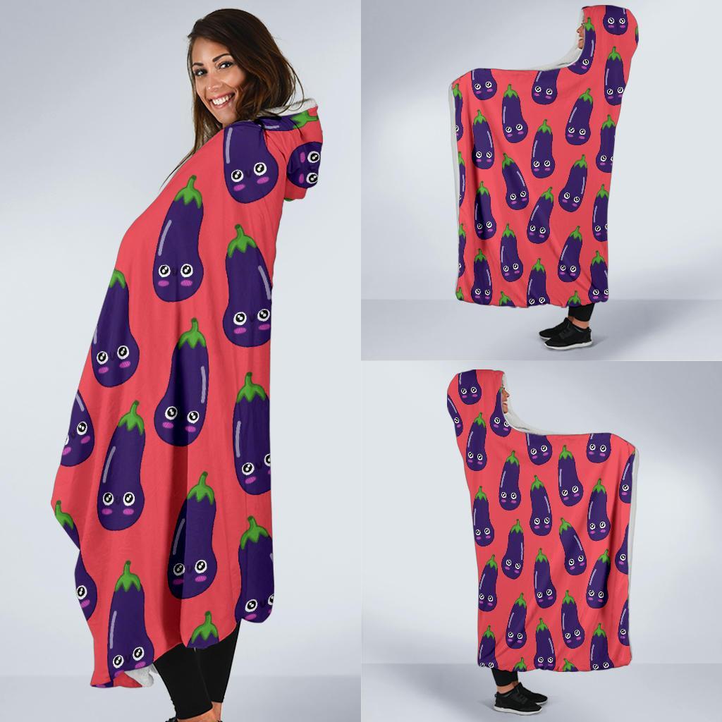 Eggplant Funny Print Pattern Hooded Blanket-grizzshop