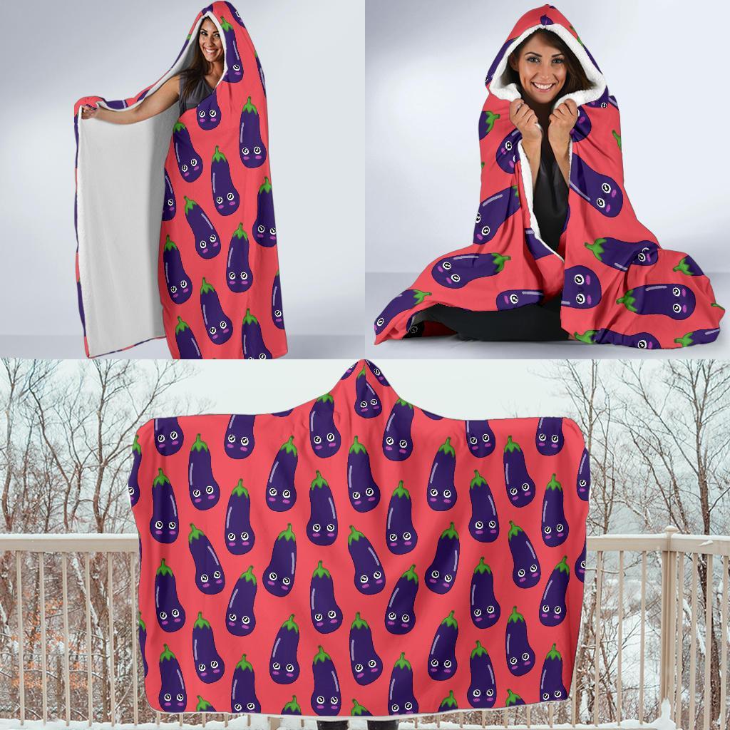 Eggplant Funny Print Pattern Hooded Blanket-grizzshop