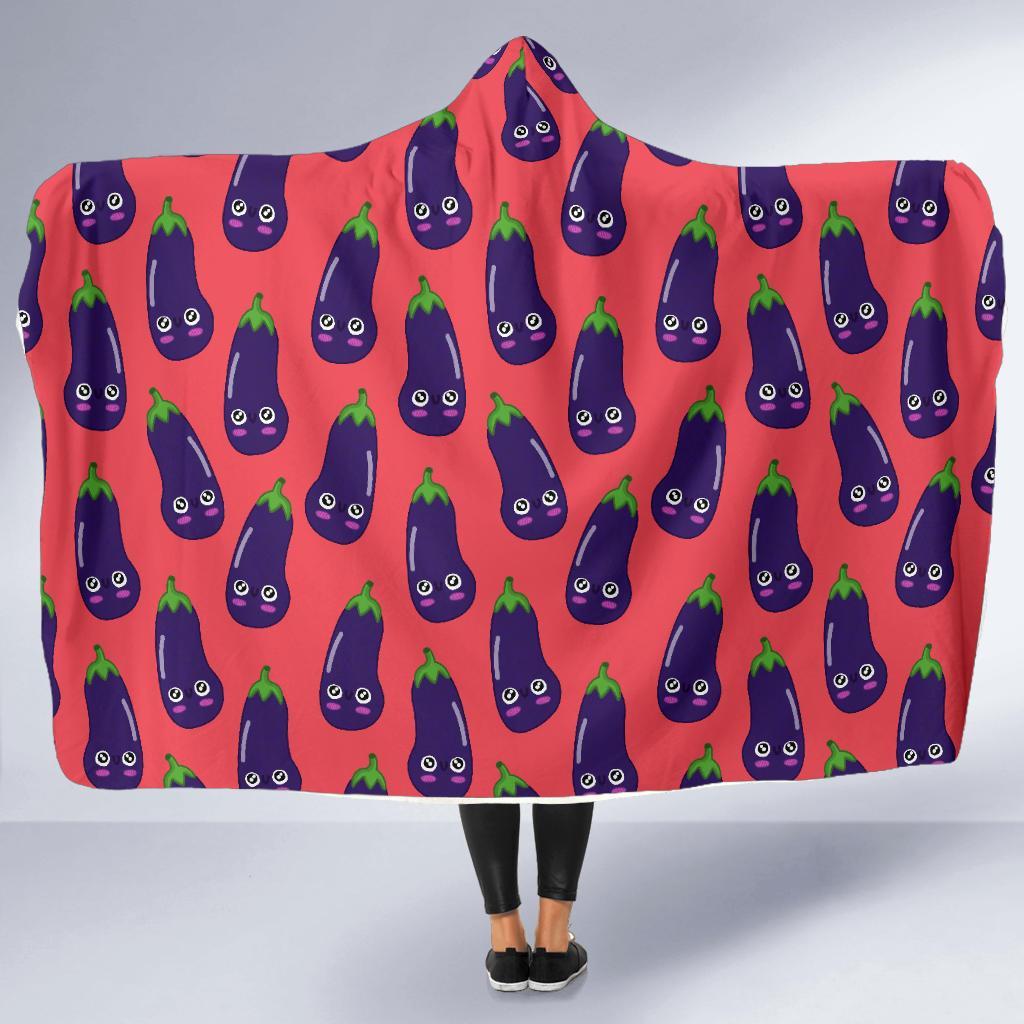 Eggplant Funny Print Pattern Hooded Blanket-grizzshop