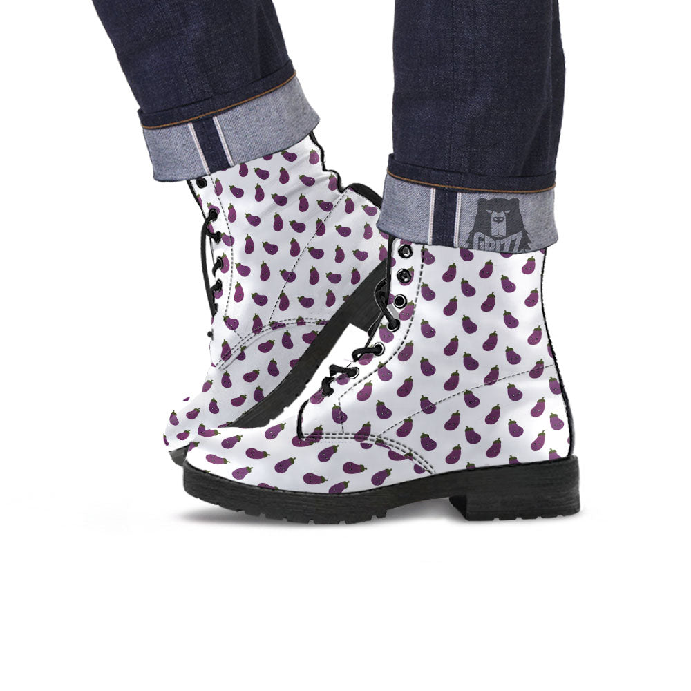 Eggplant Funny Print Pattern Leather Boots-grizzshop