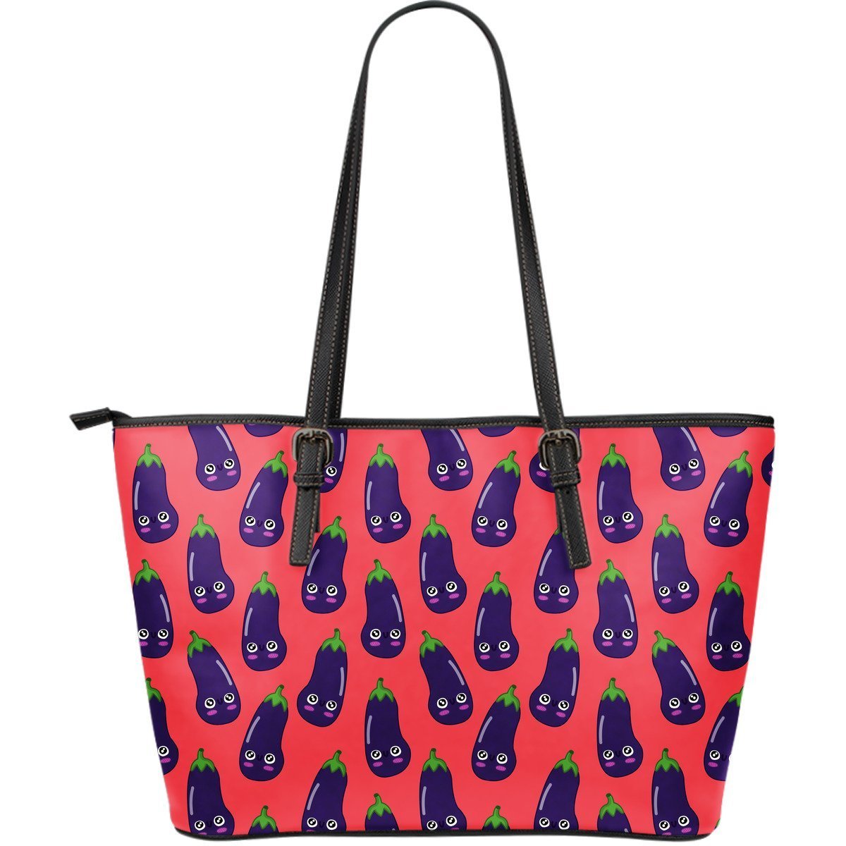 Eggplant Funny Print Pattern Leather Tote Bag-grizzshop