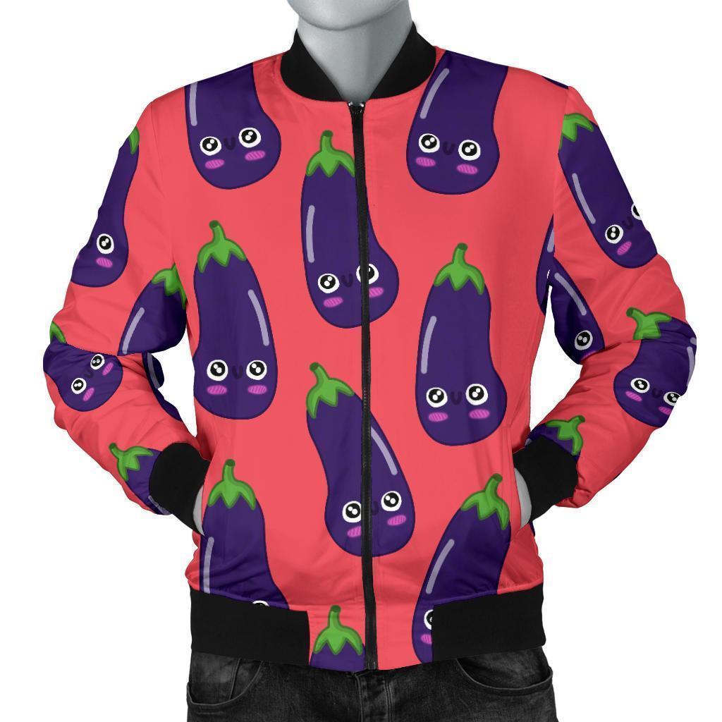 Eggplant Funny Print Pattern Men's Bomber Jacket-grizzshop