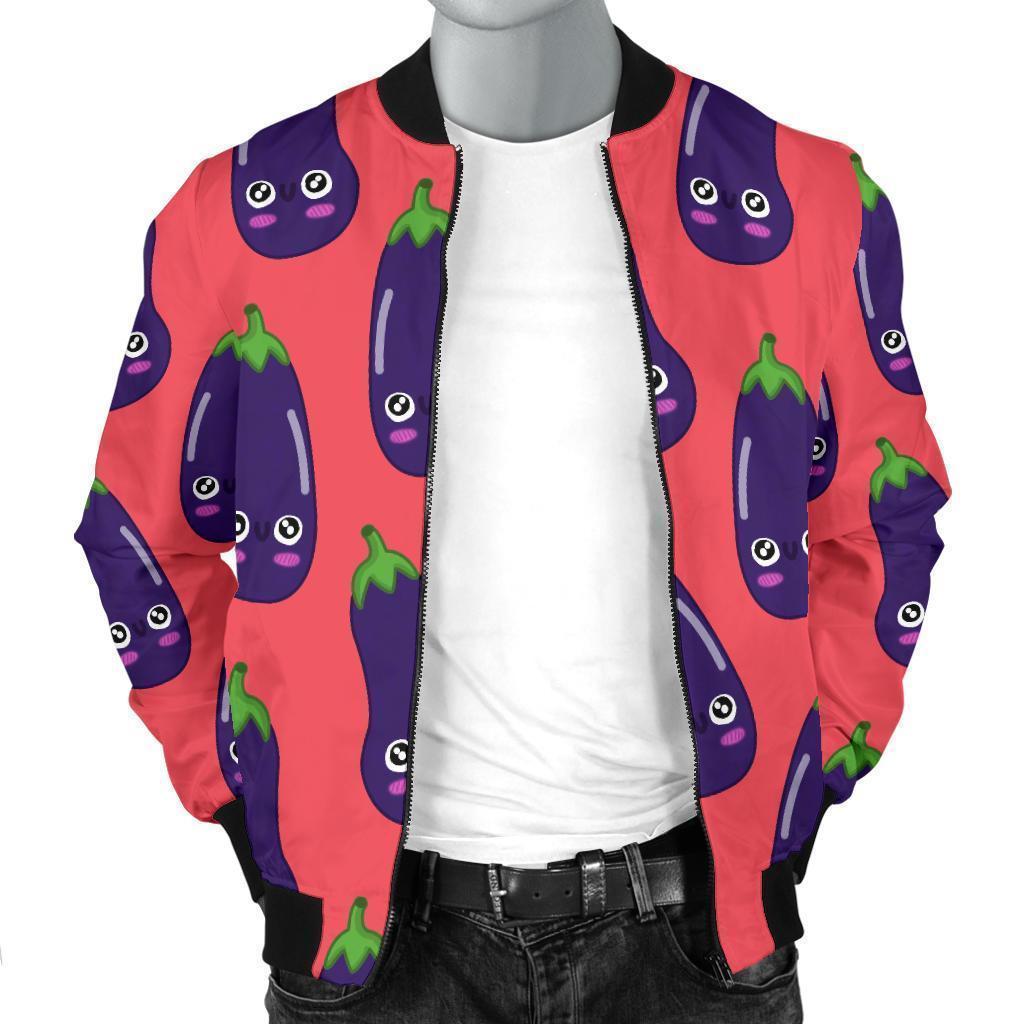 Eggplant Funny Print Pattern Men's Bomber Jacket-grizzshop