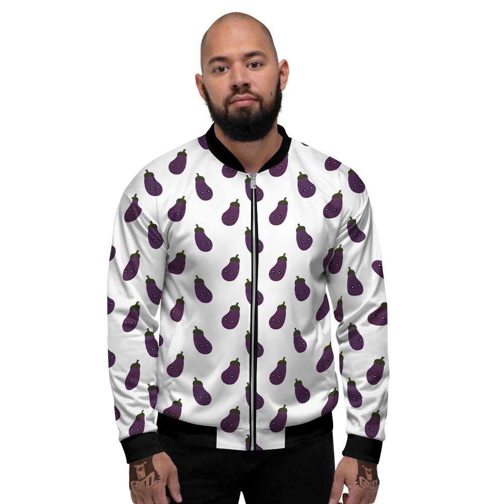 Eggplant Funny Print Pattern Men's Bomber Jacket-grizzshop