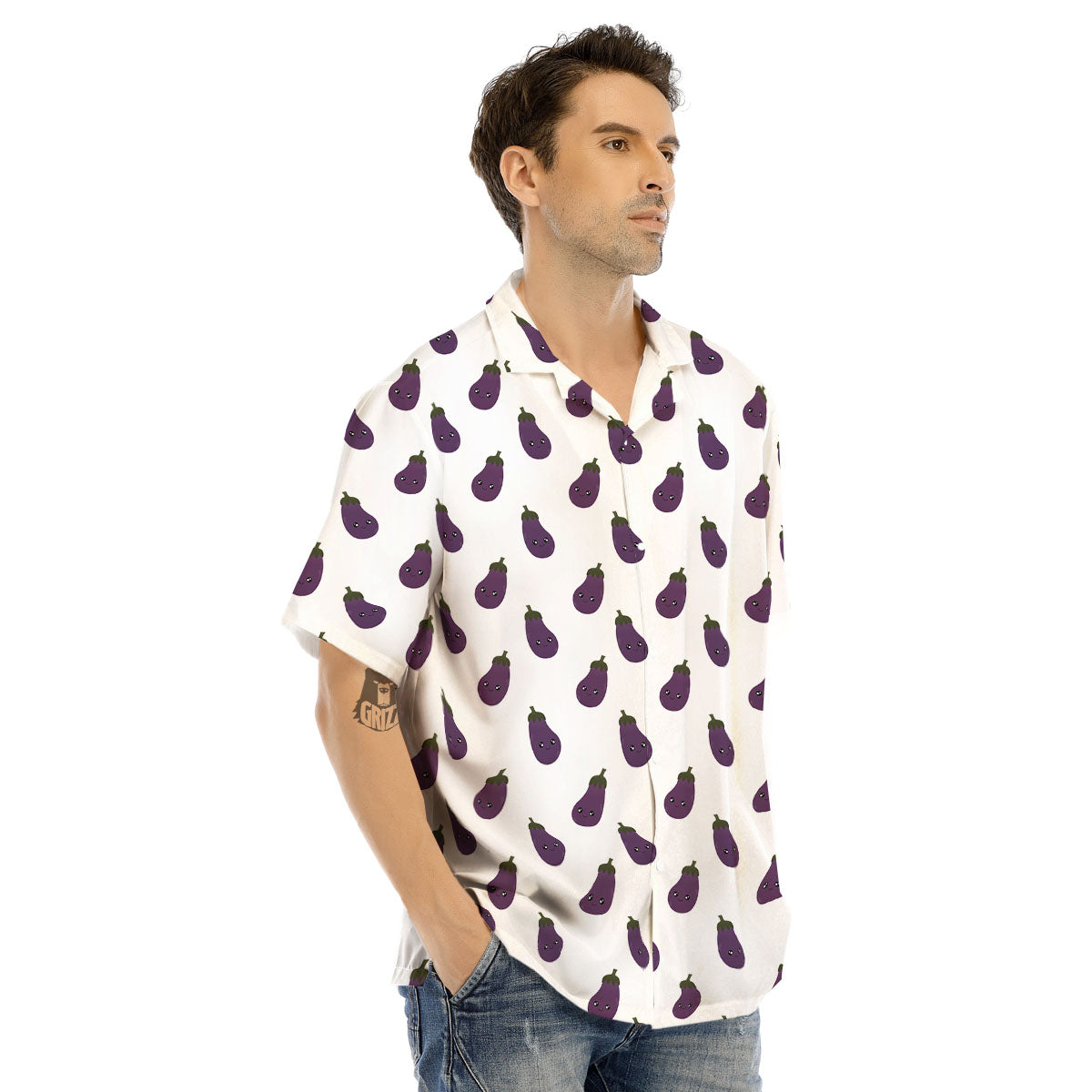 Eggplant Funny Print Pattern Men's Hawaiian Shirt-grizzshop