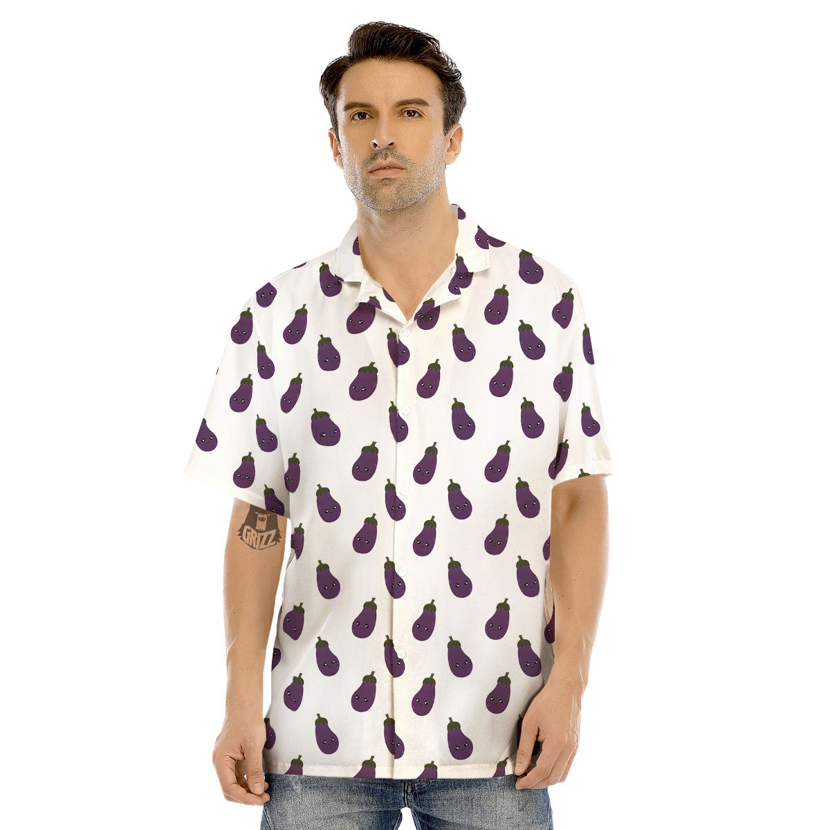 Eggplant Funny Print Pattern Men's Hawaiian Shirt-grizzshop