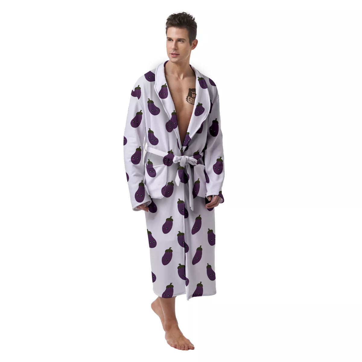 Eggplant Funny Print Pattern Men's Robe-grizzshop