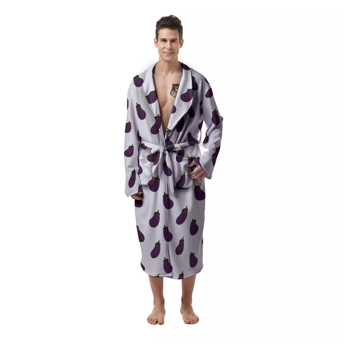 Eggplant Funny Print Pattern Men's Robe-grizzshop