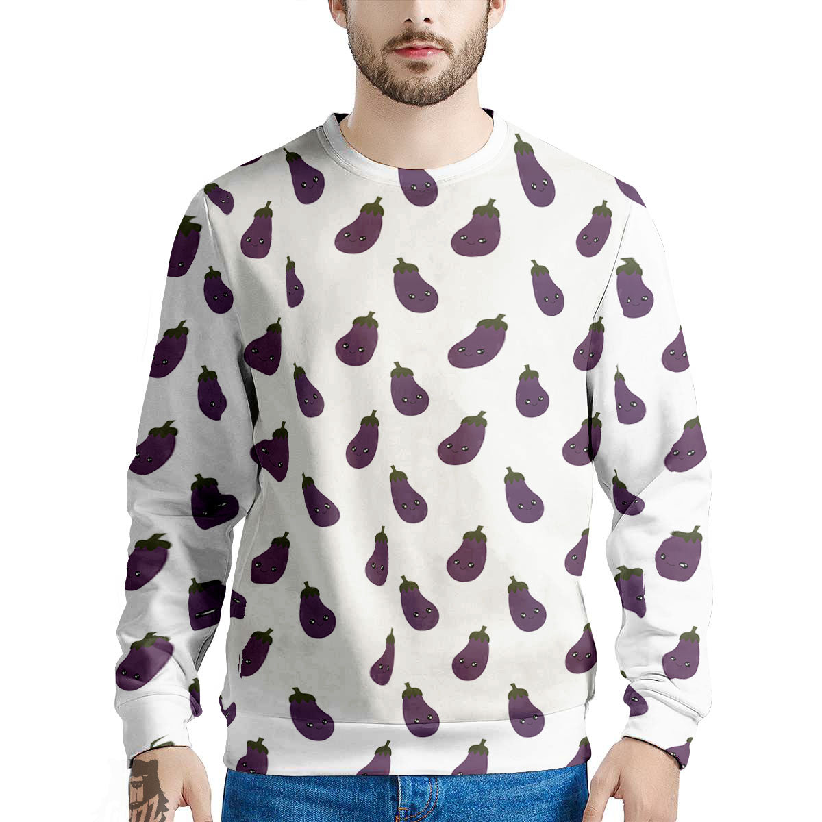 Eggplant Funny Print Pattern Men's Sweatshirt-grizzshop
