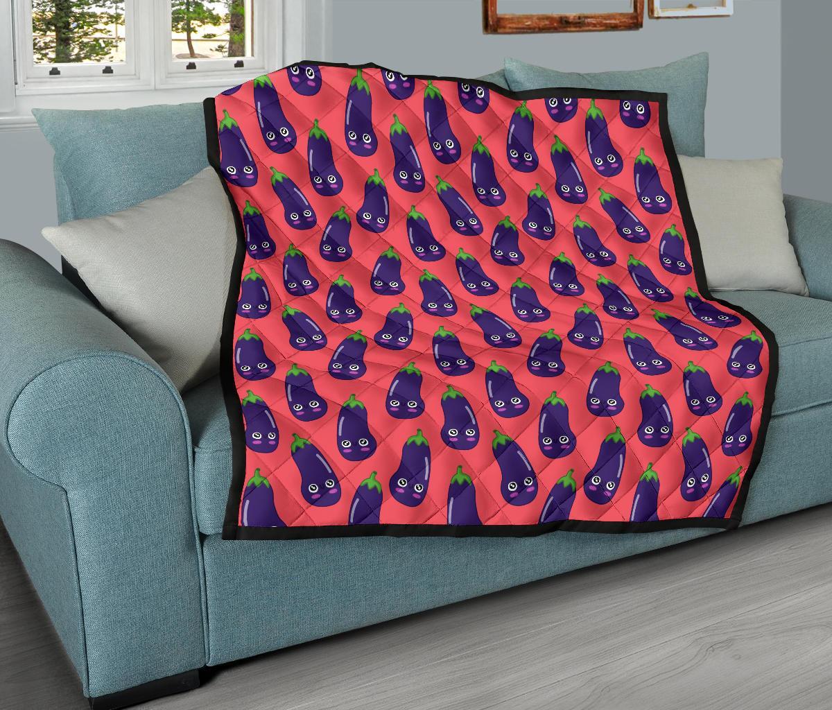 Eggplant Funny Print Pattern Quilt-grizzshop