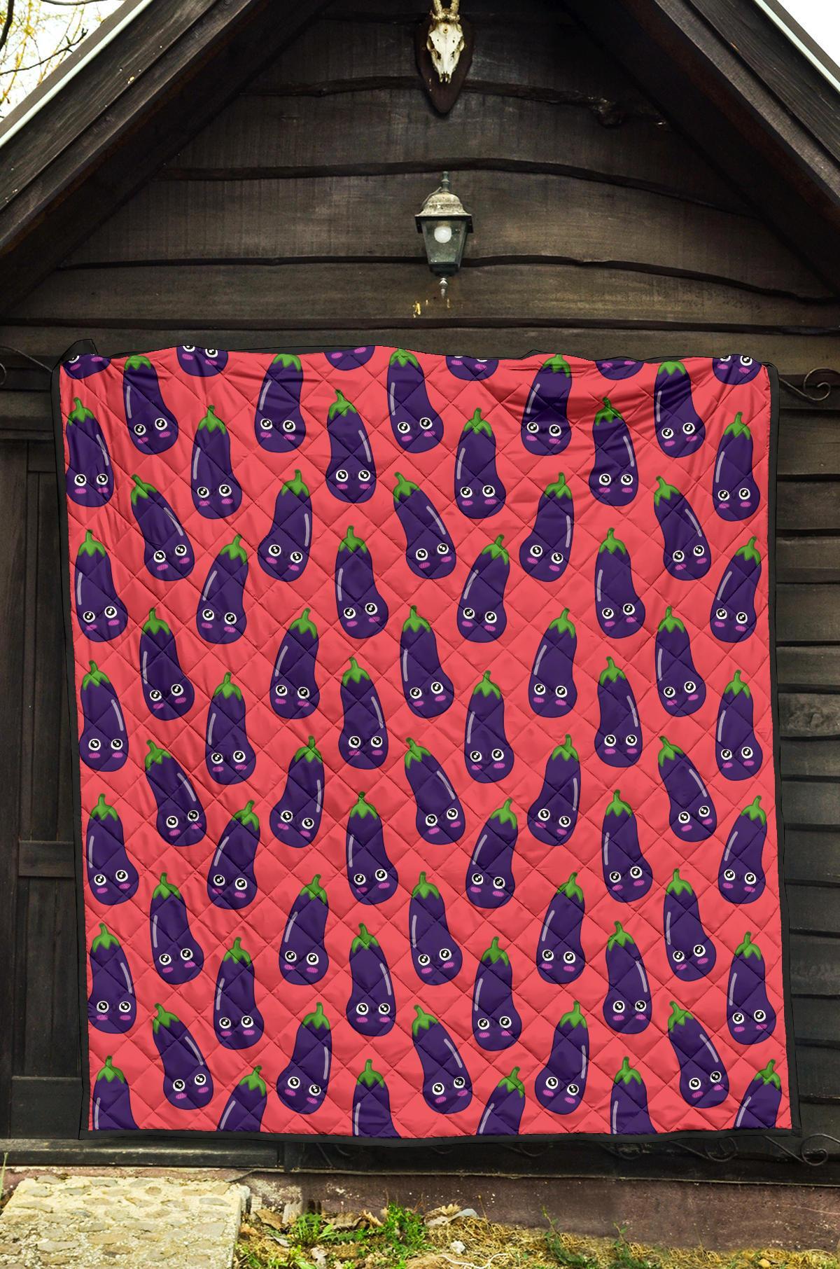 Eggplant Funny Print Pattern Quilt-grizzshop