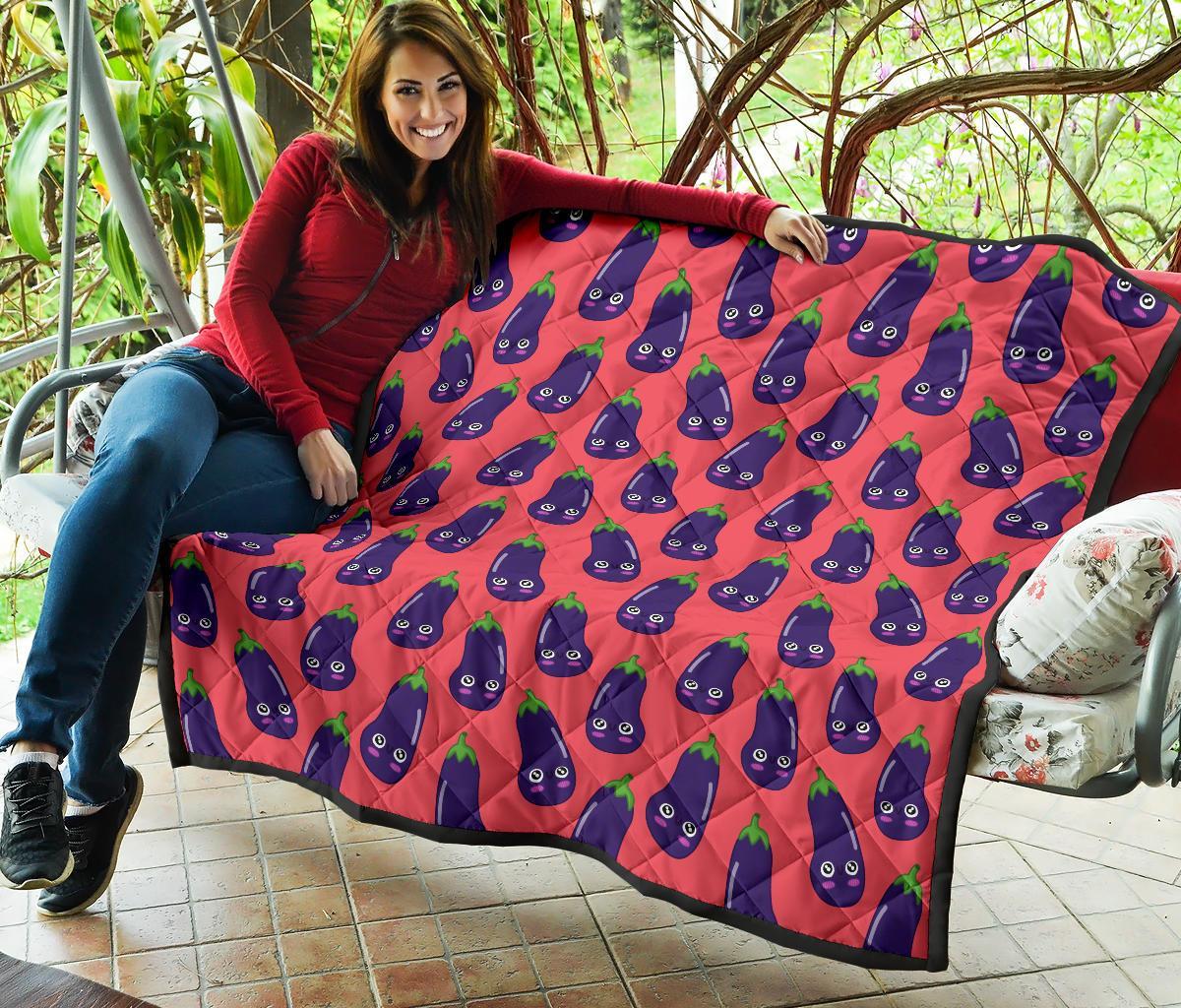 Eggplant Funny Print Pattern Quilt-grizzshop