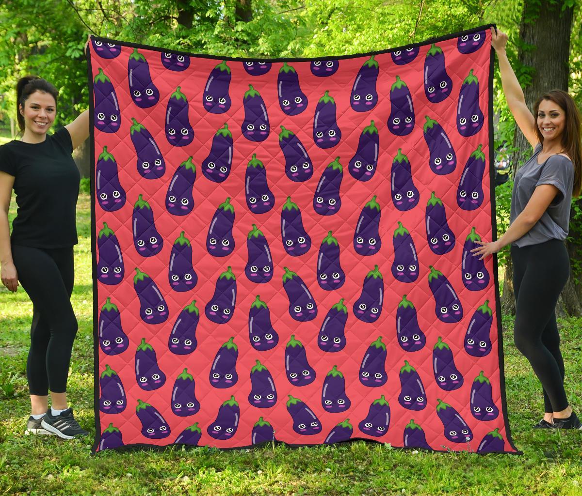 Eggplant Funny Print Pattern Quilt-grizzshop